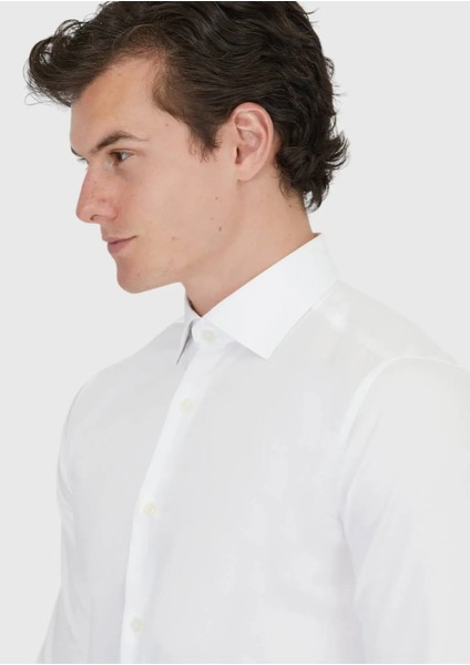Beyaz Düz Slim Fit Dokuma Klasik %100 Pamuk Gömlek fırsatları