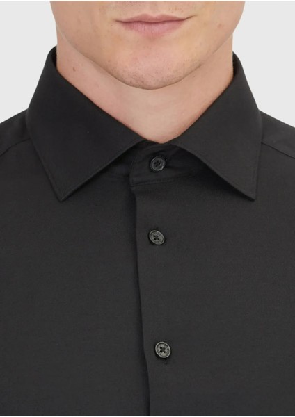 Siyah Düz Slim Fit Dokuma Klasik Pamuk Karışımlı Gömlek fırsatları