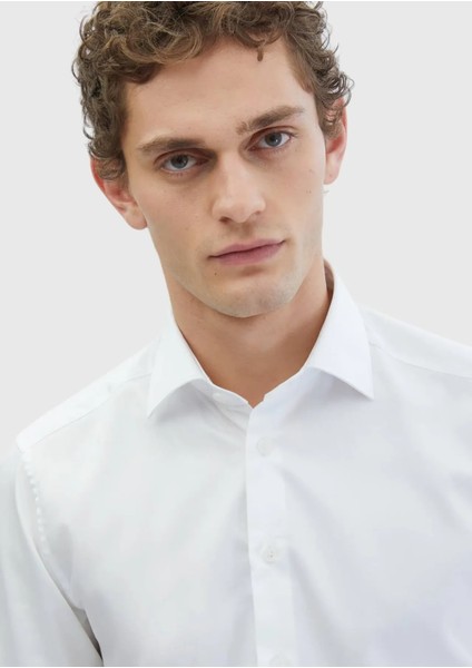Beyaz Düz Regular Fit Dokuma Klasik %100 Pamuk Gömlek modelleri