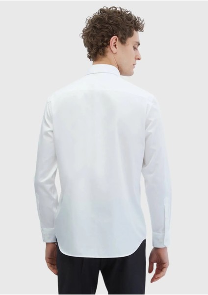 Beyaz Düz Regular Fit Dokuma Klasik %100 Pamuk Gömlek fırsatları