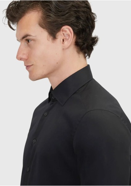 Siyah Düz Regular Fit Dokuma Klasik %100 Pamuk Gömlek fırsatları