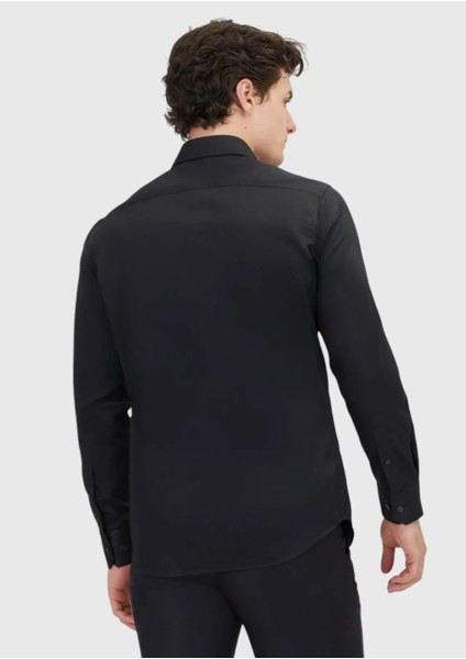 Siyah Düz Regular Fit Dokuma Klasik %100 Pamuk Gömlek indirimleri