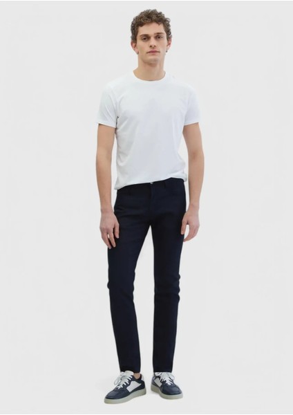 Siyah Düz Dokuma Slim Fit Casual Pamuk Karışımlı Pantolon