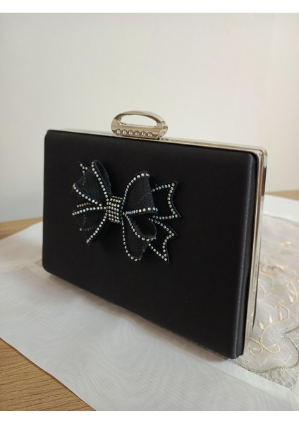 Siyah Saten Fiyonk Taşlı Abiye Çanta fiyatları