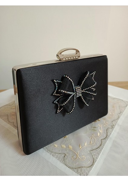 Siyah Saten Fiyonk Taşlı Abiye Çanta fırsatları