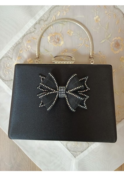 Siyah Saten Fiyonk Taşlı Abiye Çanta indirimleri