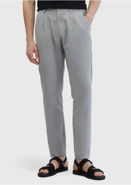 Gri Düz Dokuma Jogging Fit Casual %100 Keten Pantolon fiyatları