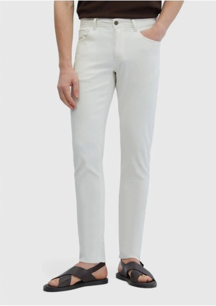 Ekru Düz Dokuma Slim Fit Casual Pamuk Karışımlı Pantolon fiyatları