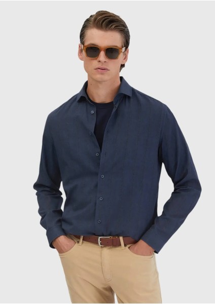 Lacivert Baskılı Casual Fit Dokuma Casual %100 Pamuk Gömlek modelleri