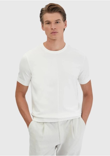 Ekru Bisiklet Yaka Jakarlı Triko