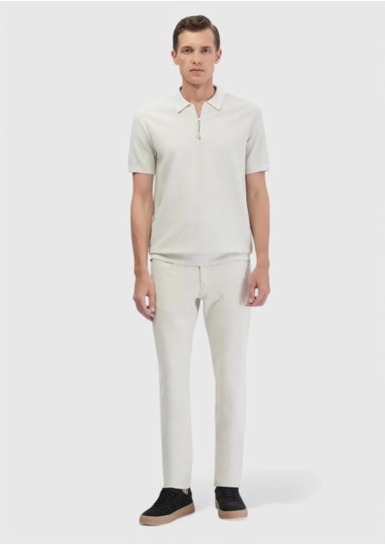 Kum Düz Örme Slim Fit Casual Pantolon