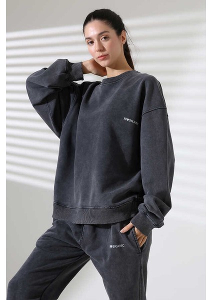 Kadın Soft Siyah Bisiklet Yaka Sweatshirt Eşofman Takımı MSC317 fiyatları