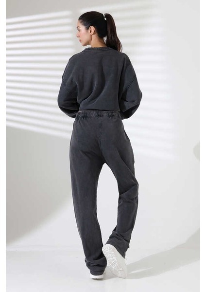 Kadın Soft Siyah Bisiklet Yaka Sweatshirt Eşofman Takımı MSC317 modelleri