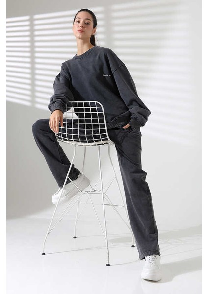 Kadın Soft Siyah Bisiklet Yaka Sweatshirt Eşofman Takımı MSC317 fırsatları