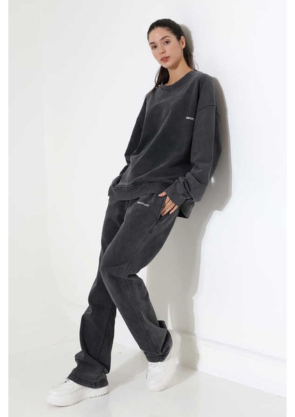 Kadın Soft Siyah Bisiklet Yaka Sweatshirt Eşofman Takımı MSC317 indirimleri