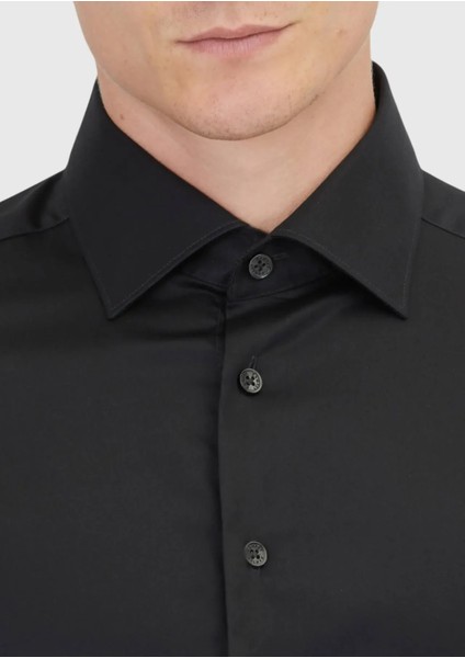 Siyah Düz Slim Fit Dokuma Klasik %100 Pamuk Gömlek modelleri