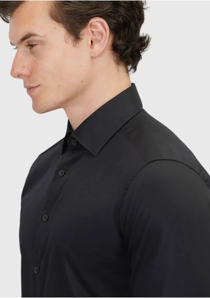 Siyah Düz Slim Fit Dokuma Klasik %100 Pamuk Gömlek fırsatları