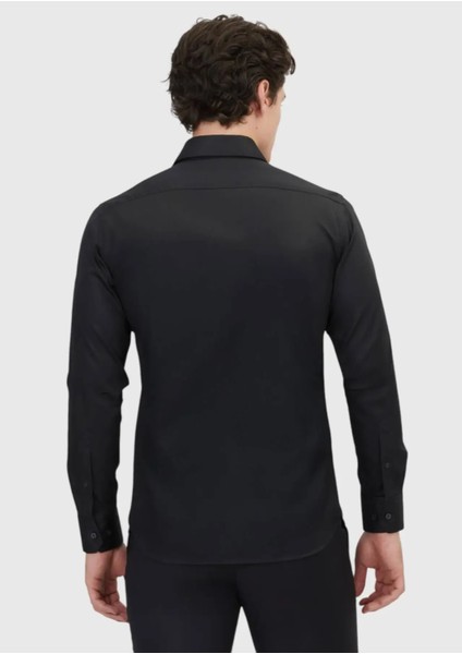 Siyah Düz Slim Fit Dokuma Klasik %100 Pamuk Gömlek indirimleri