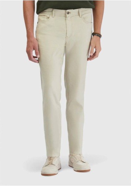 Bej Düz Dokuma Slim Fit Casual Keten Karışımlı Pantolon fiyatları