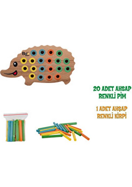 Kirpi Bul Tak Ahşap Oyun 20 Adet Renkli Dikenlerle Zeka ve Strateji Geliştirici