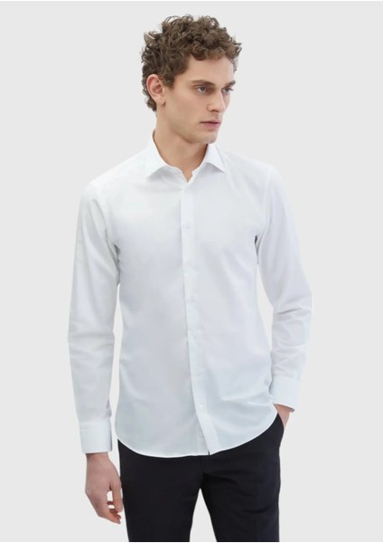 Beyaz Düz Slim Fit Dokuma Klasik %100 Pamuk Gömlek fiyatları