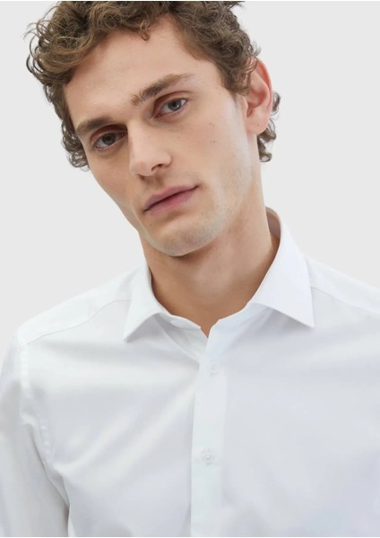 Beyaz Düz Slim Fit Dokuma Klasik %100 Pamuk Gömlek modelleri