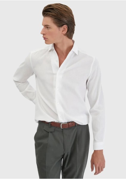 Beyaz Düz Casual Fit Dokuma Casual %100 Pamuk Gömlek modelleri