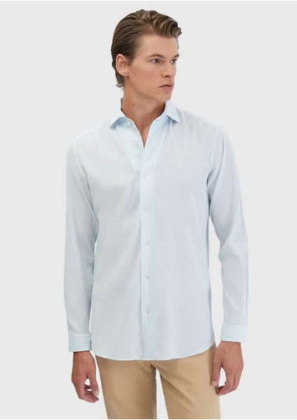Açık Mavi Düz Casual Fit Dokuma Casual %100 Pamuk Gömlek modelleri