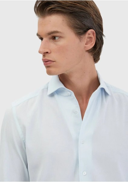 Açık Mavi Düz Casual Fit Dokuma Casual %100 Pamuk Gömlek fırsatları