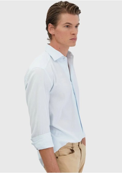 Açık Mavi Düz Casual Fit Dokuma Casual %100 Pamuk Gömlek indirimleri