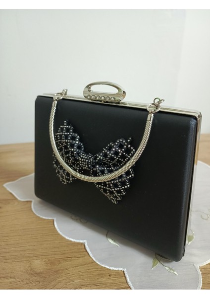 Siyah Saten Fiyonk Abiye Çanta modelleri