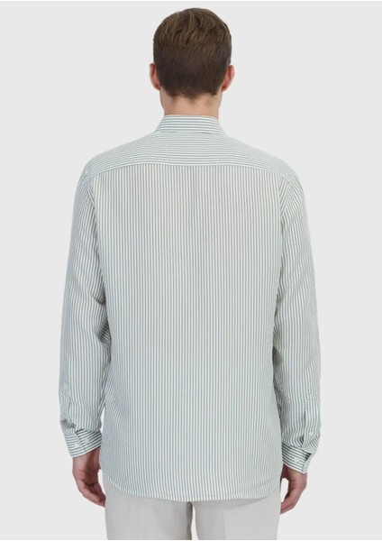 Açık Yeşil Çizgili Casual Fit Dokuma Casual Gömlek indirimleri
