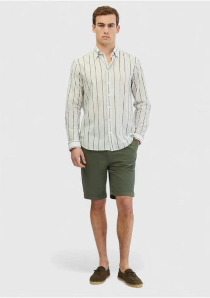 Açık Gri Baskılı Casual Fit Dokuma Casual %100 Pamuk Gömlek