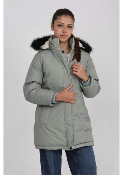 Kız Çocuk Kışlık Welsoft Astar Kalın Rahat Kalıp Çıkabilir Kapüşonlu Kaban Mont