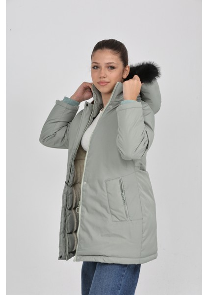 Kız Çocuk Kışlık Welsoft Astar Kalın Rahat Kalıp Çıkabilir Kapüşonlu Kaban Mont