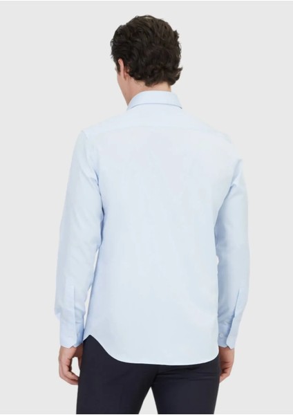 Açık Mavi Düz Regular Fit Dokuma Klasik %100 Pamuk Gömlek indirimleri