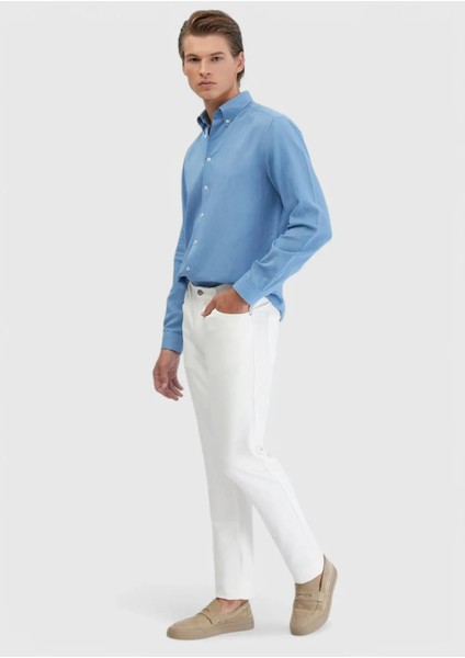 Mavi Düz Casual Fit Dokuma Casual Pamuk Karışımlı Gömlek modelleri