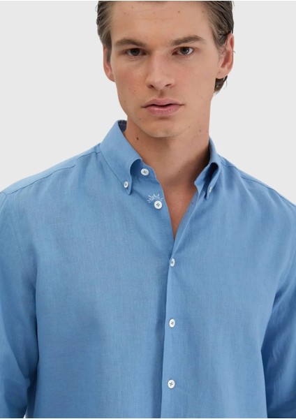 Mavi Düz Casual Fit Dokuma Casual Pamuk Karışımlı Gömlek indirimleri
