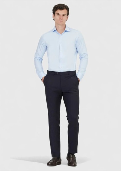 Koyu Mavi Düz Slim Fit Dokuma Klasik %100 Pamuk Gömlek fiyatları