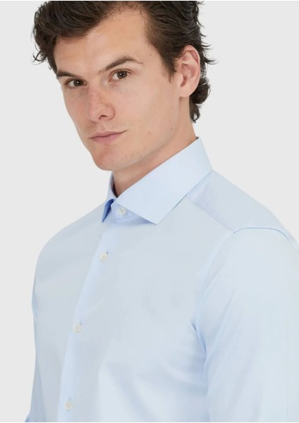 Koyu Mavi Düz Slim Fit Dokuma Klasik %100 Pamuk Gömlek modelleri