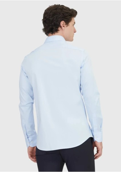 Koyu Mavi Düz Slim Fit Dokuma Klasik %100 Pamuk Gömlek indirimleri