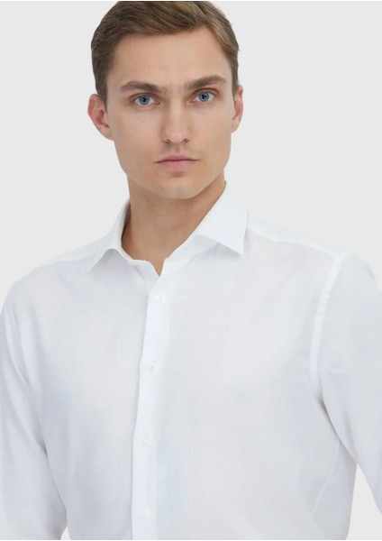 Beyaz Düz Regular Fit Dokuma Klasik Pamuk Karışımlı Gömlek modelleri