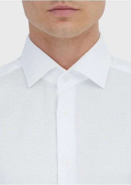 Beyaz Düz Regular Fit Dokuma Klasik Pamuk Karışımlı Gömlek fırsatları
