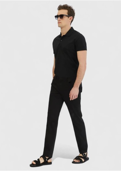 Siyah Düz Dokuma Regular Fit Casual Pamuk Karışımlı Pantolon fiyatları