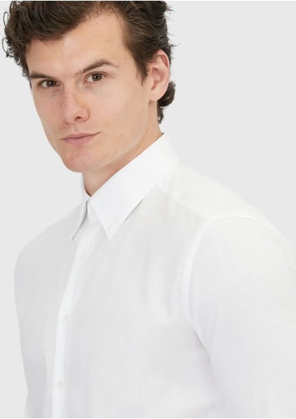 Beyaz Düz Regular Fit Dokuma Klasik Pamuk Karışımlı Gömlek modelleri