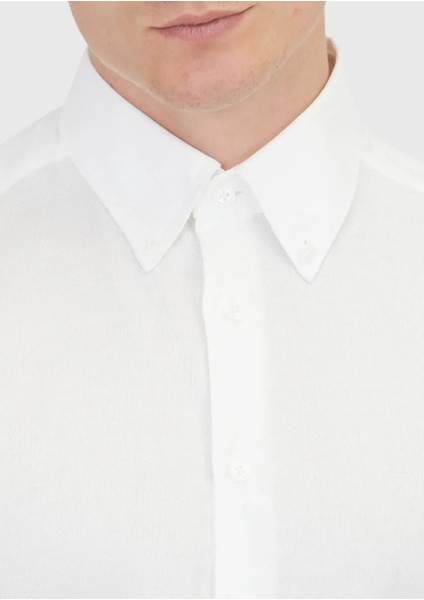 Beyaz Düz Regular Fit Dokuma Klasik Pamuk Karışımlı Gömlek fırsatları