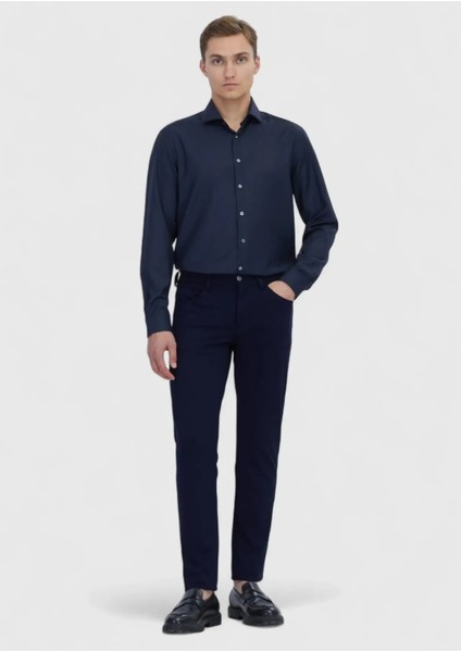 Lacivert Düz Regular Fit Dokuma Klasik %100 Yün Gömlek fiyatları