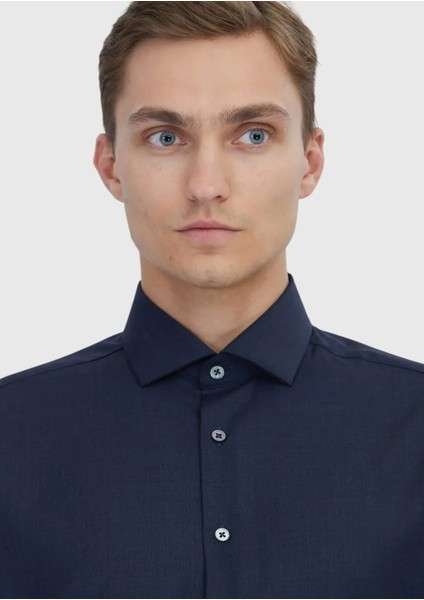 Lacivert Düz Regular Fit Dokuma Klasik %100 Yün Gömlek modelleri
