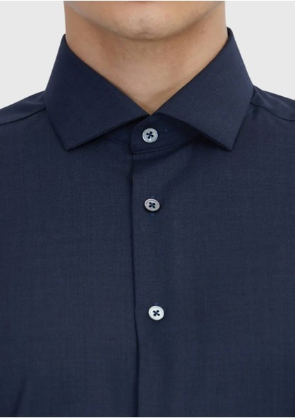 Lacivert Düz Regular Fit Dokuma Klasik %100 Yün Gömlek indirimleri