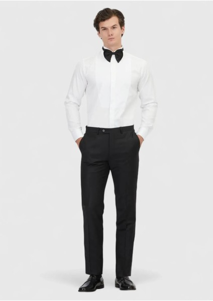 Beyaz Düz Regular Fit Duble Manşet Ata Yaka Smokin Gömlek fiyatları